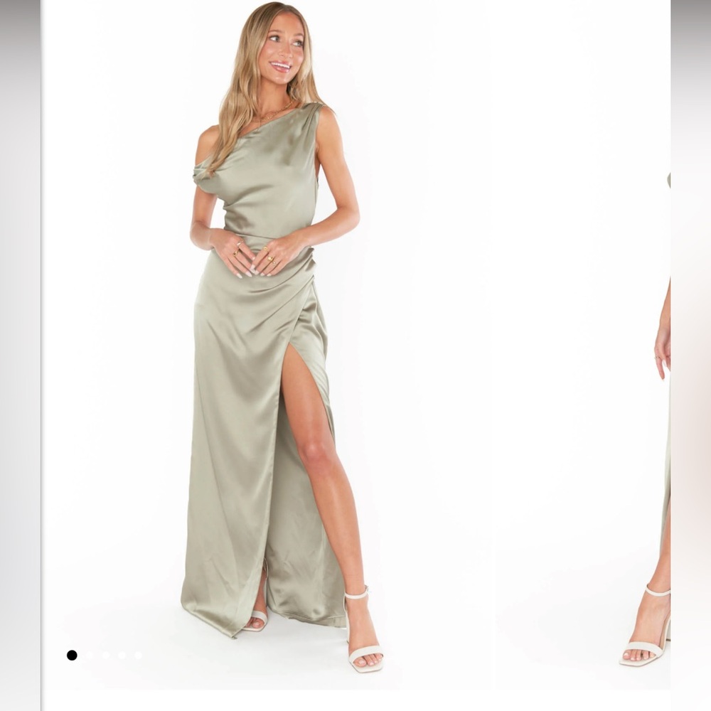 Show Me Your Mumu Jodie dress in Moss Green Luxe Satin; size Medium.